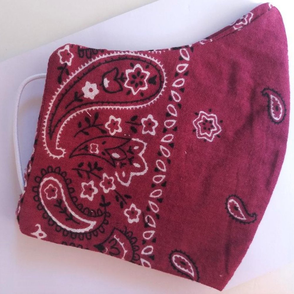 Adult red paisley face mask 100% cotton
